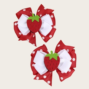 Barrettes à cheveux avec nœud fraise et pois blancs pour filles, accessoires de coiffure