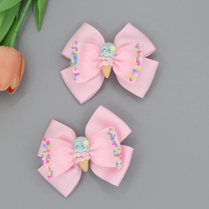 Barrettes à cheveux rose avec nœud et charm glace 3D pour filles, lot de 2 pièces