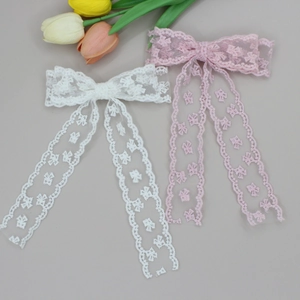 Japanese Style Lace Bow Hair Clip With Long Streamers Sweet Balletcore Floral Embroidery Mesh Hairpin Women Hair Accessories