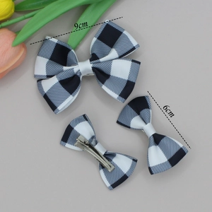 Set de nœuds à cheveux à carreaux avec grand nœud de 9 cm et pinces de 6 cm pour filles