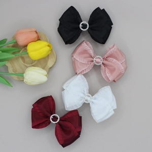 Eleganter Gerüschter Satin Schleife Haarspange Mit Strass Funkelnde Doppelschichtige Handgefertigte Prinzessin Haarnadel