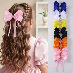 Barrette à Cheveux Nœud en Gros-Grain avec Strass Cœur Long Ruban Pinces à Cheveux Princesse pour Femmes Filles Bijoux