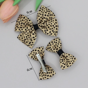 Cow pattern bow hair clip set with 9cm and 6cm alligator clips for girls