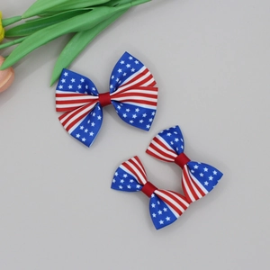 Barrettes Nœud Drapeau Américain Patriotique Jour Indépendance pour Filles Enfants Motif Étoiles et Rayures Fait Main Coiffe