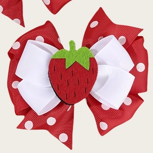 Barrettes à nœuds rouges et blancs à pois avec fraise mignonne pour fillettes