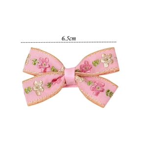 Fermaglio per capelli rosa con ricami floreali in stile etnico per bambine, larghezza 6,5 cm