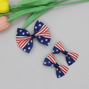 Lot de trois barrettes à nœud motif drapeau américain avec étoiles et rayures rouges