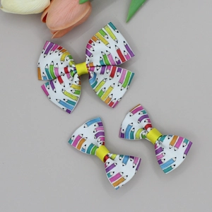 Lot de 3 barrettes à nœuds en ruban gros-grain imprimé crayons pour cheveux de filles