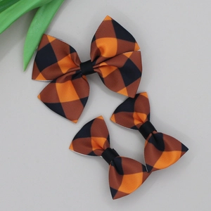 Ensemble de pinces à cheveux à nœuds écossais orange et bleu marine, lot de 3 pièces