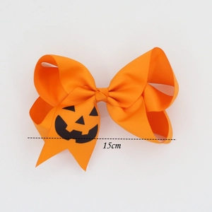 Nœud papillon d'Halloween orange en gros-grain avec visage de citrouille, 15 cm