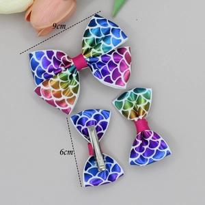 Lot de 3 nœuds papillon pour filles à motif d'écailles de sirène avec pinces crocodiles