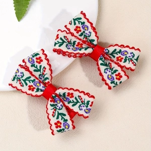 Fermagli per Capelli a Fiocco in Tessuto Ricamato in Stile Etnico Fatti a Mano per Donna Ragazza Dolce Motivo Floreale Accessori