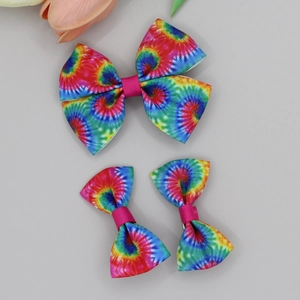 Pinces à Cheveux Nœud en Ruban Gros-Grain Imprimé Multicolore pour Filles Doux Tie Dye Sirène Style École Accessoires de Cheveux Bijoux