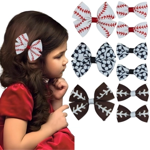 Kinder Sport Thema Bogen Haarspange Set 3 Stück Ripsband Baseball Fußball Muster Süße Haaccessoires Für Mädchen