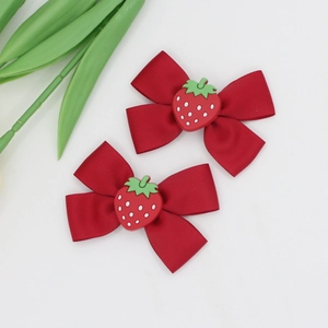 Sweet Handmade Grosgrain Ribbon Bow Hair Clips For Girls Kids Fruit Strawberry Cherry Apple Decorative Alligator Hairpins