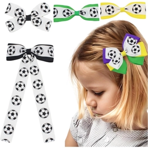 Brazil Carnival Soccer Theme Bow Hair Clips Multicolor Grosgrain Ribbon Alligator Clips For Girl Women Hair Accessories