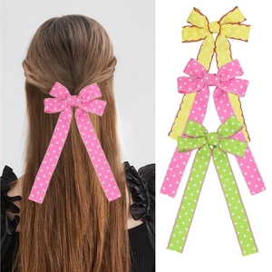 Pinza Para El Pelo Con Lazo De Lunares Y Cinta Larga Borde Festoneado Horquilla De Cocodrilo Accesorios Para El Cabello Mujer