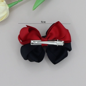 Süße rot-schwarze Haarklammer mit doppellagiger Ripsbandschleife für Mädchen, 9 cm Breite