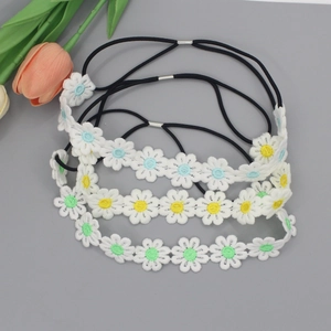 Sweet Embroidery Lace Daisy Flower Headband For Girls Women Fresh Floral Elastic Hair Band Bohemia Hair Accessories