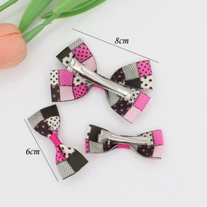 Pink and black ribbon bow hair clips set with polka dots and plaid patterns in 8cm and 6cm sizes