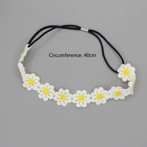Daisy flower water-soluble embroidered elastic headband for girls with 40cm circumference