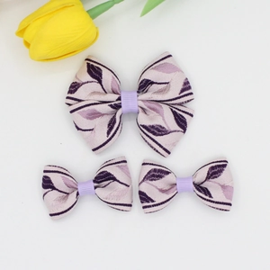 Three-piece set of lilac floral bow hair clips with jacquard texture for girls