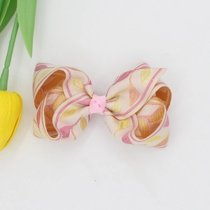 Barrette à cheveux élégante avec nœud floral aux motifs de feuilles roses et jaunes