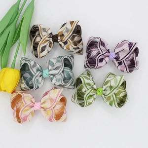 Lot de 5 barrettes nœuds en ruban côtelé aux tons terreux avec tulipe décorative