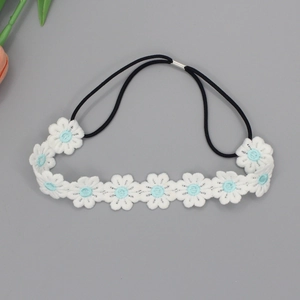 Water-soluble daisy embroidery lace headband for girls with blue floral details