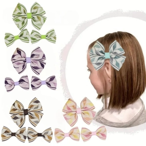 Sweet Jacquard Leaf Pattern Bowknot Hair Clips Set Fabric Floral Hairpins Alligator Clips Girls Women Daily Hair Accessories
