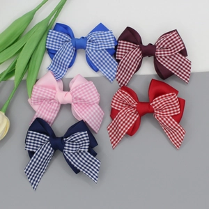 Barrettes à Cheveux Nœud Plaid Style Preppy pour Filles Épingles à Cheveux en Ruban Gros-Grain Accessoires Faits à la Main