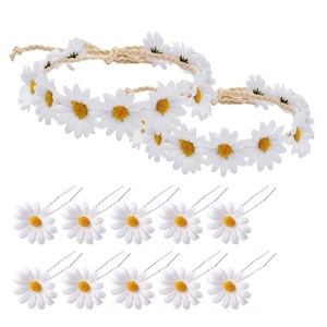 Gänseblümchen Haarschmuck-Set mit 2 Stirnbändern und 10 floralen U-Haarnadeln