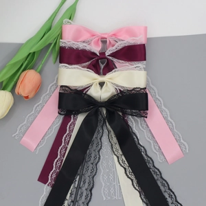 Pince à Cheveux Nœud en Satin Femme Bordure Dentelle Longs Rubans Style Princesse Douce Mariage Fête Accessoires