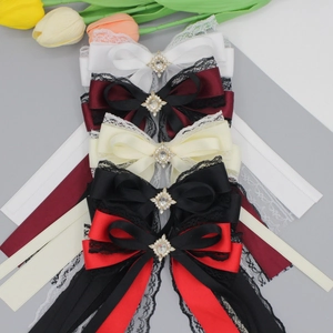 Elegant lace bow hair clips with rhinestones in five colors for a French vintage aesthetic