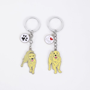 Détails des porte-clés Golden Retriever en métal avec patte de chien et breloque en cœur