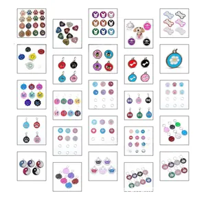 Collection of 25mm colorful alloy bone heart and paw shaped pet ID tags for collars