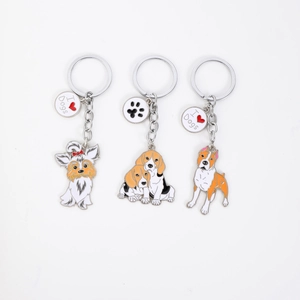 Lot de 3 porte-clés chien en métal avec pendentifs I Heart Dogs et empreintes de pattes