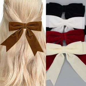 Women Vintage Velvet Bow Hair Clip Sweet Fishtail Ribbon Duckbill Clip Elegant Hair Accessories For Girls Women