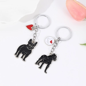 Porte-clés chien en métal noir avec breloque cœur rouge et médaillon I Love Dogs mignon