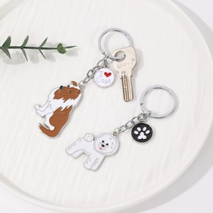 Set de porte-clés en métal pour chien avec charmes Sheltie et Bichon sur céramique