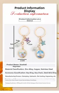 Détail d'un porte-clés conque dorée avec pendentifs étoile de mer et décor plage