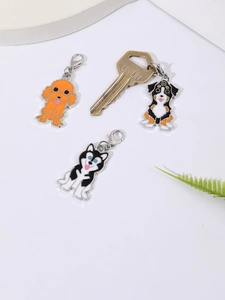 Détails de breloques en émail de caniche, bouvier bernois et husky pour porte-clés