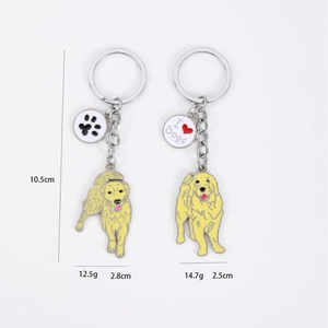 Goldener Retriever Emaille Schlüsselanhänger mit Hundepfote und Herz-Anhänger