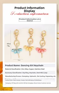 Détail porte-clés fille dansante avec dimensions 8,5x3cm et poids de 7,8g