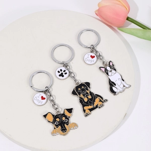 Portachiavi Cane Domestico Acciaio Inossidabile Lega Smalto Rottweiler Schnauzer Bulldog Portachiavi Metallo per Zaino Borsa Regalo