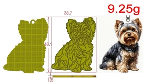 Tabella tecnica del portachiavi Yorkshire Terrier con altezza 48,1mm e larghezza 38,7mm