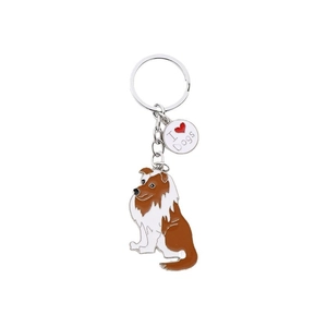 Porte-clés en métal de chien de berger avec pendentif I Love Dogs sur fond blanc