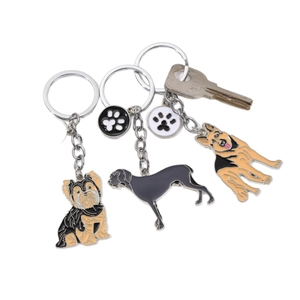 Portachiavi in smalto per cani con motivi di Yorkshire Terrier e Pastore Tedesco