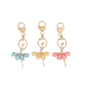 Lot de trois porte-clés danseuse mignonne en métal avec ballerines colorées et crochets coeur