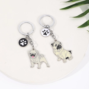 Creative pug dog metal keychains with enamel puppy pendants and paw prints